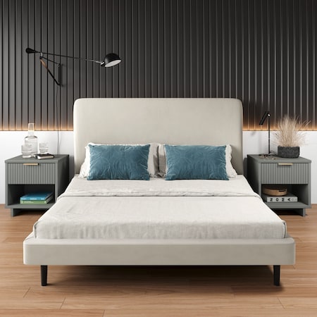 Manhattan Comfort Granville Light Grey 1-Drawer Nightstand, 2PK 2-NS-5006